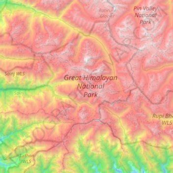 Great Himalayan National Park topographic map, elevation, terrain