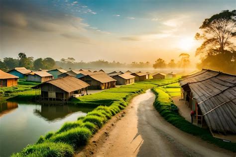 Premium AI Image | a sunrise over a village