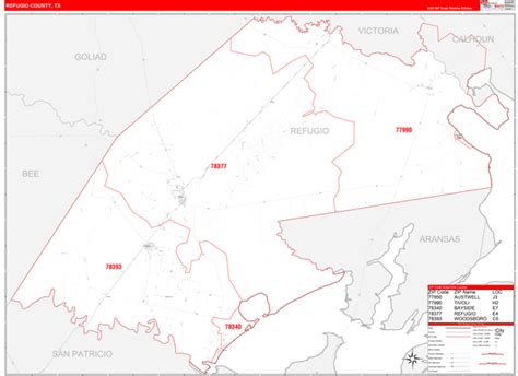 Refugio County, TX Zip Code Wall Map Red Line Style by MarketMAPS - MapSales