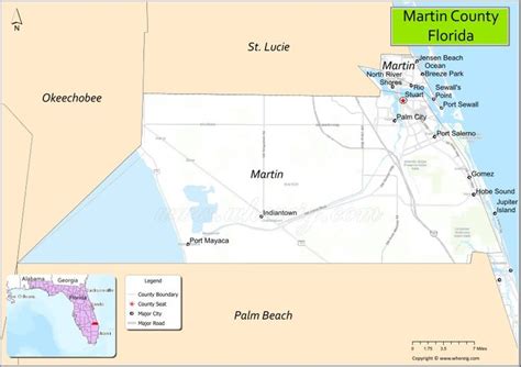 a map showing the location of martin county, florida