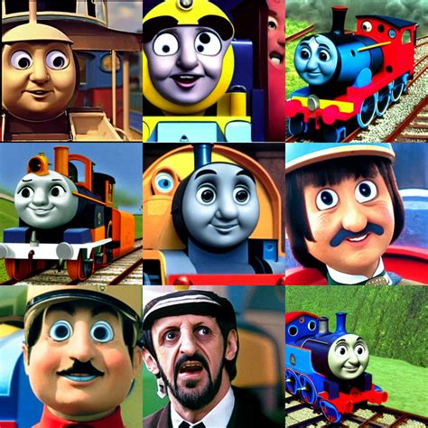 Ringo Starr\'s face on a train in Thomas the Tank | Stable Diffusion