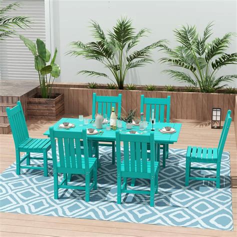 WESTIN OUTDOOR Hayes Turquoise 7-Piece HDPE Plastic Outdoor Dining Set with Side Chairs OP3008 ...