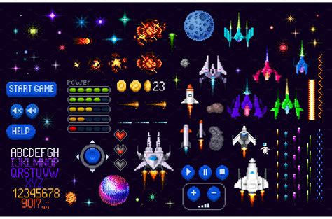 Space game asset 8 bit pixel art – MasterBundles