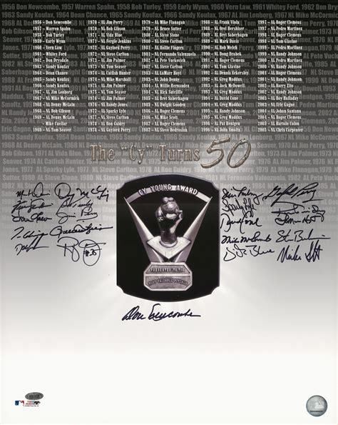 Lot Detail - Cy Young Award Winners Multi Signed 16x20 The "Cy" Turns 50 Photo With 21 ...