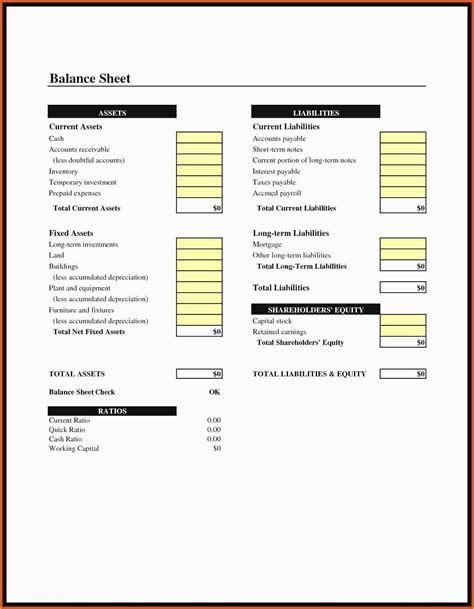 Free Balance Sheet Template for Small Business Of Simple Balance Sheet Template Free with ...