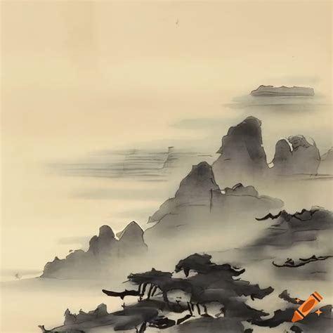 Black ink chinese landscape painting on Craiyon