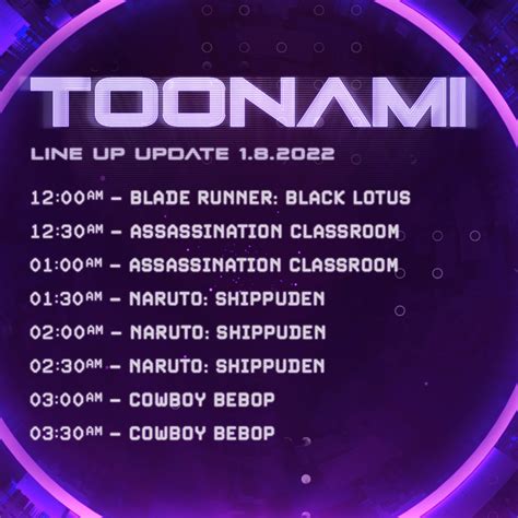 Toonami Schedule for 1/8/22, plus a new show is coming once a week for a month or so : r/adultswim