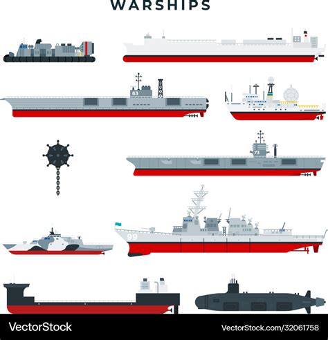 Warships different types set military boats Vector Image