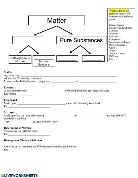 Pure substances and mixtures worksheet