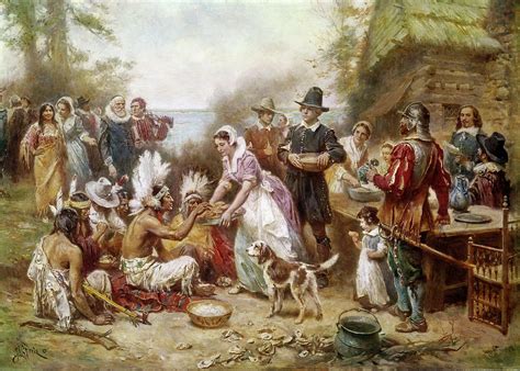 The First Thanksgiving In 1621 By Ferris Painting by Artist - Jean Leon ...