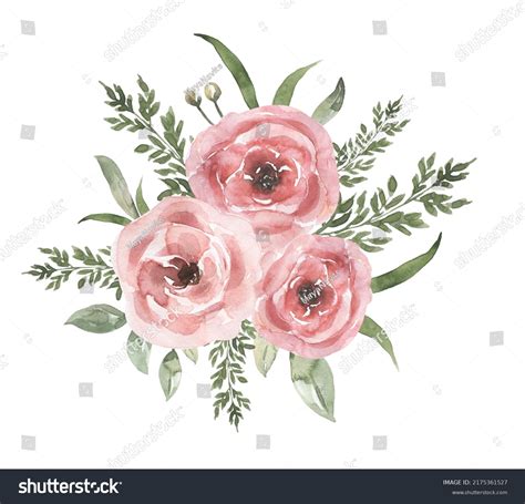 Watercolor Delicate Peony Flowers Bouquet Clipart Stock Illustration 2175361527 | Shutterstock