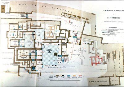 Map of the ancient city of Greece Tiryns, Heinrich Schliemann, Paris