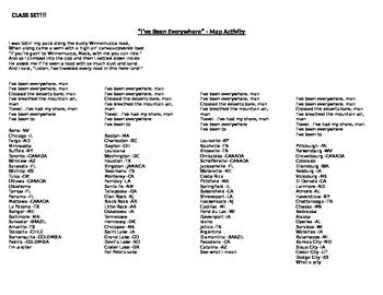 Geography - Johnny Cash "I've Been Everywhere" map activity | TPT