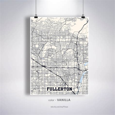 Fullerton California Map Print Fullerton Square Map Poster Fullerton gift Fullerton Wall Art ...