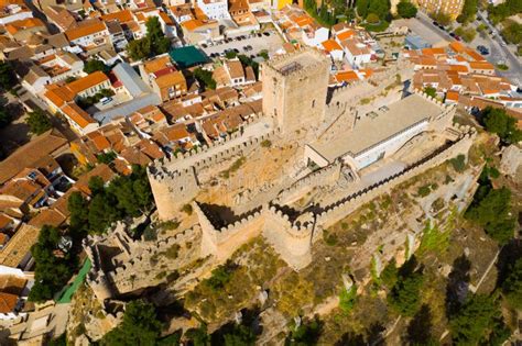 Fly Over Almansa Castle. City of Almansa. Spain Editorial Stock Photo ...