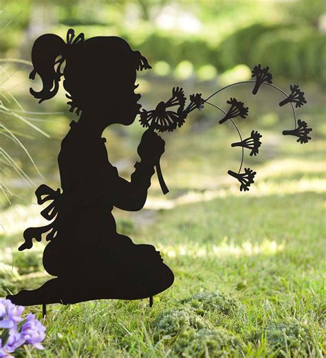 Girl With Dandelion Silhouette Black Metal Garden Stake | Wind and Weather