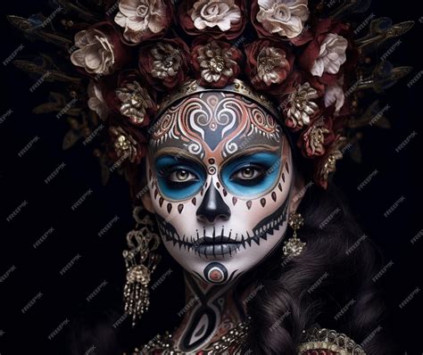 Premium AI Image | Elaborate makeup painted on Catrinas face depicting