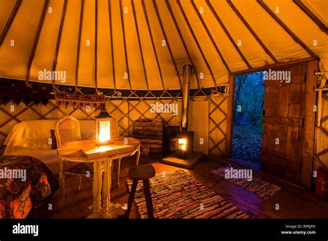 Cosy yurt interior - glamping in Sussex Stock Photo - Alamy