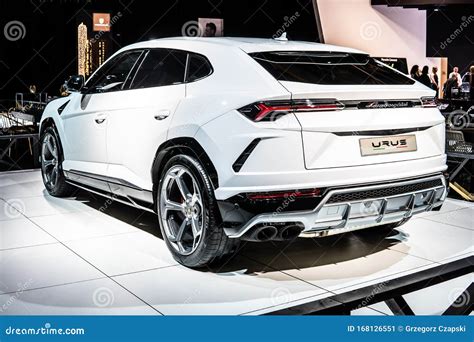 White Lamborghini Urus at Brussels Motor Show, SUV Manufactured by ...