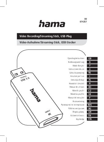 Hama Video Recording Stick: USB Plug - HDMI™ Socket, 4K | Manual