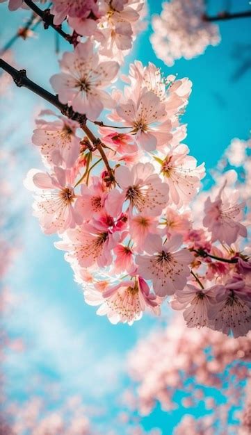 Premium AI Image | A blue sky with a cherry blossom tree