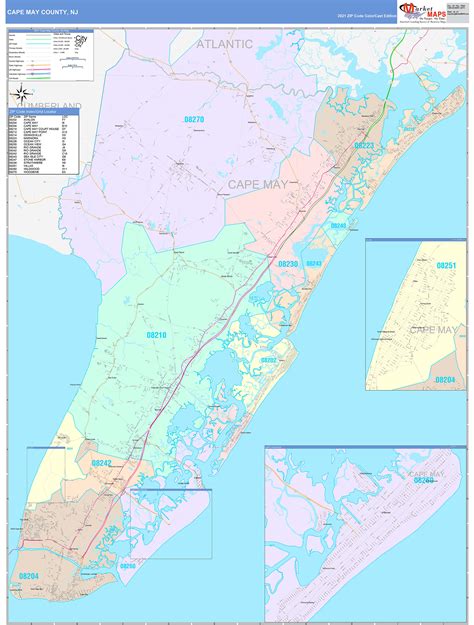 Cape May County, NJ Wall Map Color Cast Style by MarketMAPS - MapSales