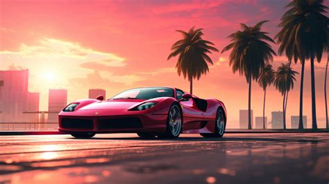 🔥 Free download Ferrari Sports Car Sunset Palm Trees 4K Wallpaper ...