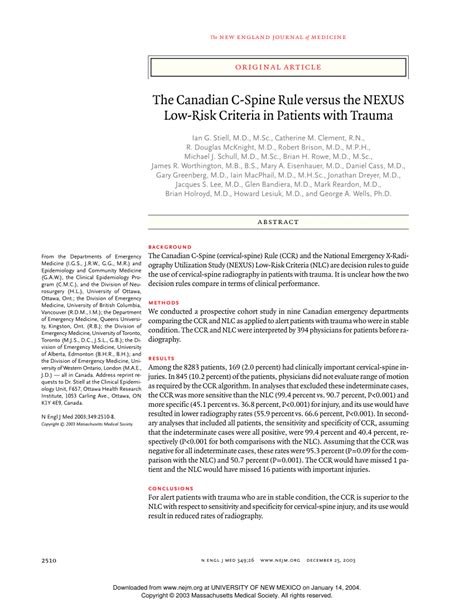 (PDF) The Canadian C-Spine Rule versus the NEXUS Low-Risk Criteria in ...