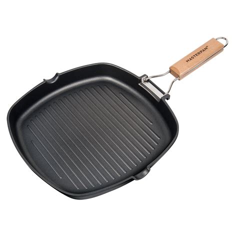 GRILL PAN NON-STICK CAST ALUMINUM WITH FOLDING HANDLE, 11" – MASTERPAN