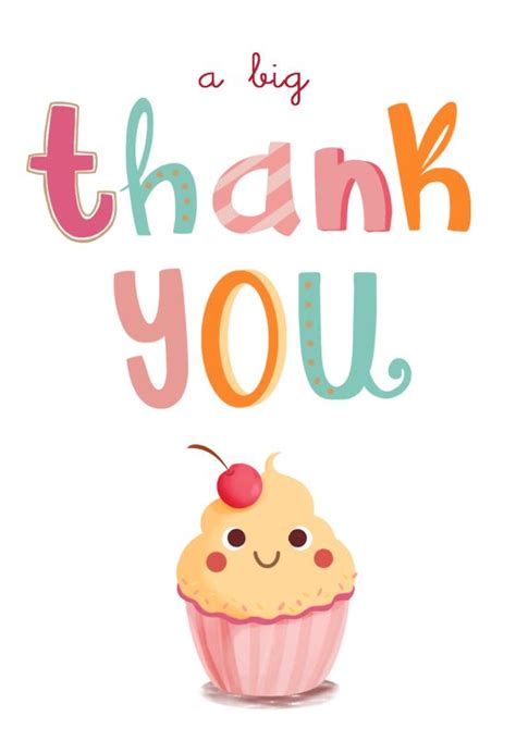 a thank card with an image of a cupcake and the words, thank you