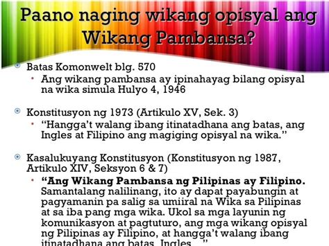 Ano Ang Naging Batayan Sa Pagpili Ng Pambansang Wika Ng Pilipinas ...