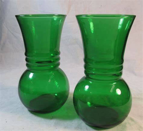 Set of Vintage Green Glass Vases