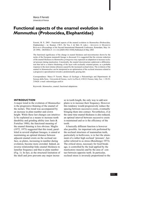 (PDF) Functional aspects of the enamel evolution in Mammuthus (Proboscidea, Elephantidae)