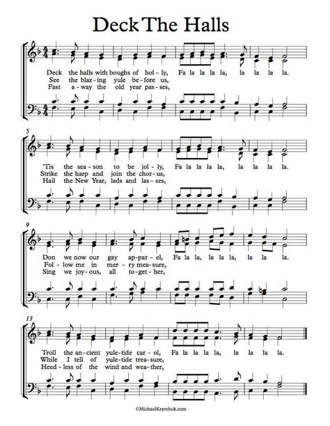 Free Choir Sheet Music - Deck The Halls. Key of Eb, F, and G Major ...