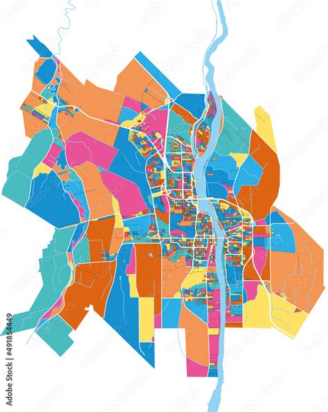 Saint-Jean-sur-Richelieu, Canada colorful high resolution art map Stock Vector | Adobe Stock