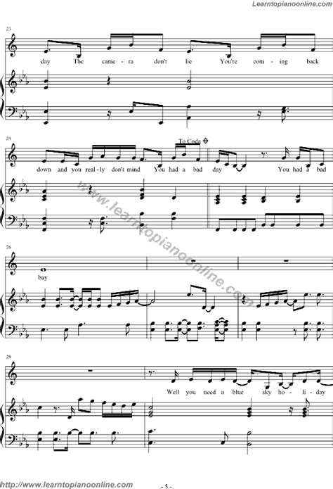 Bad Day by Daniel Richard Powter(5) Free Piano Sheet Music | Learn How To Play Piano Online