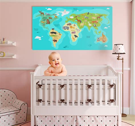 Baby Boy Nursery Kids World Map Wall Art Girls Room Decor | Etsy