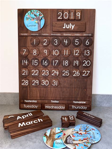 School Calendar walnut Wood Wooden Perpetual - Etsy