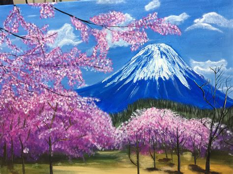 An acrylic painting of Mt Fuji and the cherry blossoms, in Japan. This is based on Acrylic ...