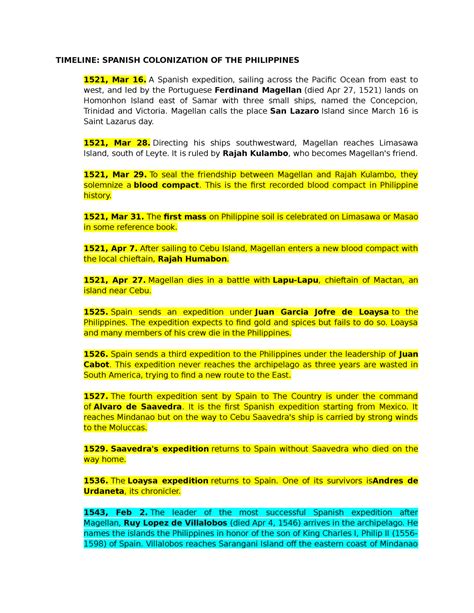 101182642 Timeline of Spanish Colonization of the Philippines - TIMELINE: SPANISH COLONIZATION ...