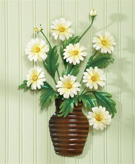 Green Yellow Daisy Flower Basket Vase Bouquet Metal 3D Wall Art Decor | Basket wall art, Daisy ...