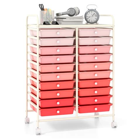 20 Drawers Rolling Cart, Mobile Storage Drawer Cart, Classroom Organizer Cart for Office School ...