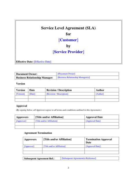 Service Level Agreement SLA Template In Word And Pdf Formats Page 2 ...