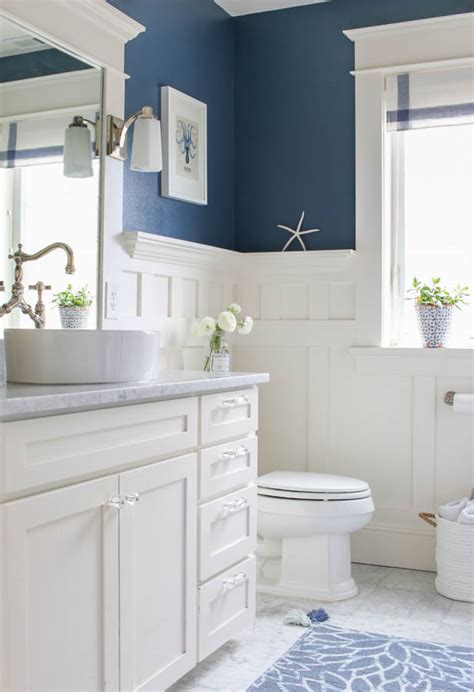 Navy Blue and White Bathroom - Saw Nail and Paint