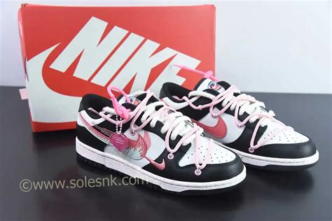 Custom Nike Dunk Low 'Multiple Swooshes' Pink Black Sail - SoleSnk