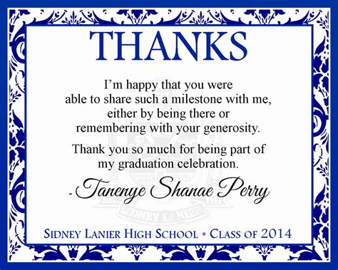 Graduation Party Thank You Note Template - Printable Word Searches