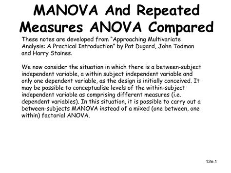 PPT - MANOVA And Repeated Measures ANOVA Compared PowerPoint Presentation - ID:6174750