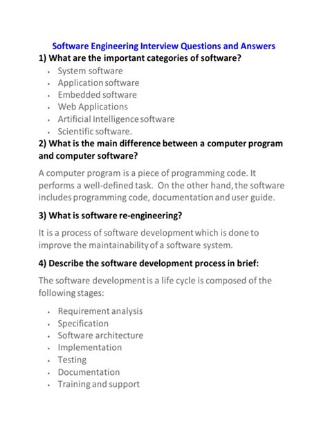 Software Engineering Interview Questions and Answers | PDF | Software ...