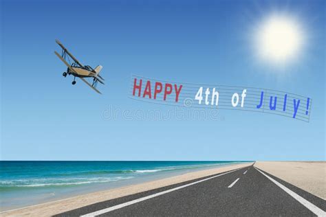 Happy 4th Of July Banner And Plane Stock Photo - Image: 70748764