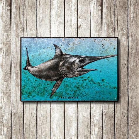 Swordfish Charcoal Drawing Artwork Transfer on Metal Old - Etsy